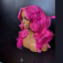 Hot Pink Body Wave Wig 13X4 Body Wave Wig HD Lace Frontal Wigs Red Glueless Pre Plucked Heat Resistant Fiber Hair 28 Inch Christmas Wig Synthetic Lace Front Wig Beginner Friendly For Women - 玫紅色 - 查看 5