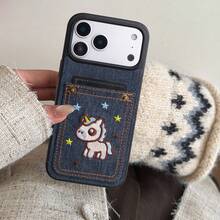 1pc Cute Embroidered Pony Pattern Card Holder Phone Case Compatible With IPhone 17, 16, 16e, 15, 14 Plus, 13, 12, 11, Pro Max, Protective Cover