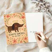 1 pieza Encantadora tarjeta de confort con Dachshund - Fondo floral suave (Adorable ilustración de Dackel ángel), Ambiente cálido y acogedor, Interior en blanco para notas personales, Incluye sobre rojo, Regalo perfecto para un amante de Dachshund/Amigo que necesite ánimo, Ideal para enviar deseos suaves y reconfortantes, Encantadora tarjeta con temática de mascotas que combina arte lindo y cuidado tranquilo - Multicolor - Ver 9