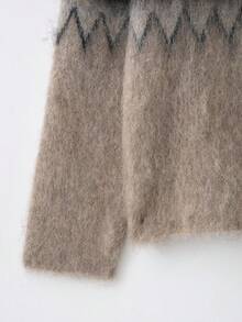 女士春夏时尚圆领长袖提花针织毛衣，做旧效果 - 彩色 - 查看 3