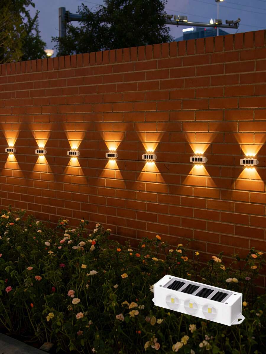 4 sztuki zasilanych energią słoneczną lamp ściennych LED 3/6/8 o podwójnym kierunku świecenia w kształcie diamentu, nowoczesne oświetlenie ogrodowe, wodoodporne oświetlenie ogrodzeń tarasowych, odpowiednie do nowoczesnych oświetleń nocnych, dekoracja ogrodzeń tarasowych, stałe oświetlenie w deszczową pogodę