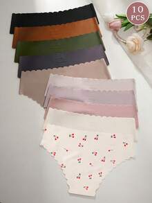 10pcs Women Seamless Underwear, Comfortable Soft Briefs, Cheetah Print Sexy Panties - Multicolor - View 2