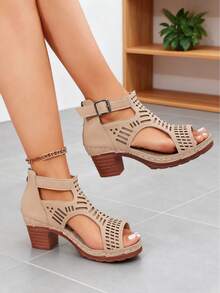 01Women's Beige Cut-Out Block Heel Sandals 2025 - Retro Lace-Up Ankle Strap Summer Shoes - Breathable Casual Mid Heel Mules,11Retro Wooden Heel Sandals For Women - Breathable Cut-Out Design White Summer Shoes - Comfortable Chunky Heel Ankle Strap Wedges,Women's Strappy Cut-Out Heeled Sandals - Beige Casual Shoes For Daily Wear - Comfortable Walking Shoes With Adjustable Buckle,Bohemian Summer Sandals With Block Heel - Beige Beach Wedding Guest Shoes - Elegant Cut-Out Designer Heels For Women,Chunky Heel Mule Sandals With Ankle Strap - Women's Fashion Breathable Shoes - Neutral Color Shoes To Match Dresses & Jeans - Khaki - View 3