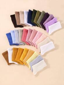 10双装儿童随机颜色弹力运动袜，时尚百搭的中筒袜，宽松袜口设计，透气亲肤无缝袜，男女童均适用 - 彩色 - 查看 5