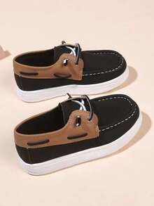 Mocasines sencillos para niños, zapatos planos de moda versátiles, casuales y cómodos - Negro - Ver 2