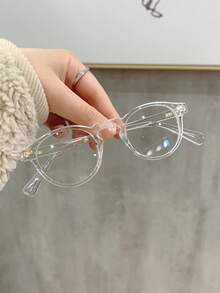 1 Pair Men's Transparent Round PC Frame Minimalist Solid Color Casual Eyeglasses - Clear - View 2