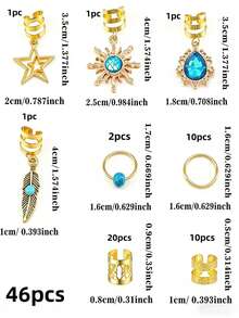 45 piezas Conjunto de accesorios para el cabello de estilo bohemio de playa, scrunchies y pinzas de pelo con estrellas de mar doradas, conchas y perlas, decoraciones de cabello de estilo oceánico de verano para mujeres, pinza de pelo, fiesta - Multicolor - Ver 5
