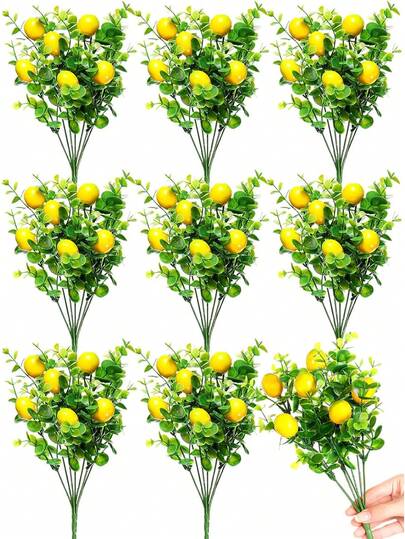 1/2 Piece Artificial Lemon Flower Bouquet, 11.8 Inch Faux Eucalyptus Lemon Branches, Artificial Lemons, Suitable For Home Decor, Tabletop Centerpieces, Kitchen Decor, Indoor/Outdoor Accents, Spring/Summer Decor, Valentine's Day, Holiday Party Decoration