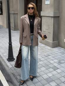 بليزر كاجوال جديد للنساء، طراز الشارع الشائع للتنقل اليومي، خريف/شتاء - بني فاتح - مشاهدة 7