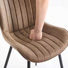 Huisuilinss Upholstered Dining Chairs Set Of 2,Mid Century Modern Armless Kitchen Chair With Back & Metal Legs,Comfortable Padded Accent Chair For Dining Room Reception Waiting Room - Raya vertical marrón - Ver 4