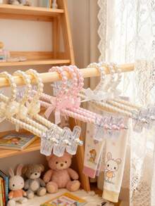 3件套珍珠塑料蝴蝶结衣架，带夹子，仿珍珠衣架，珍珠裤架，适用于裤子、牛仔裤、裙子 - 彩色 - 查看 2