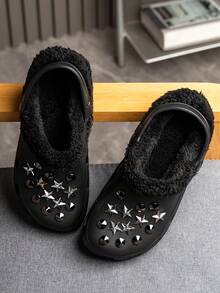 28 pezzi Decorazioni da uomo in stile punk con fori, rivetti punk + stelle + accessori per scarpe con fori tondi fai-da-te - nero - Visualizzare 4