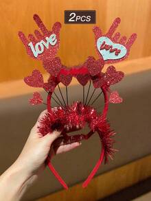 1/2/5件装女士发箍，时尚有趣，可爱，情人节发饰，红色心形，“LOVE”字母，圣诞节发箍，适合节日派对和正式场合，女士发饰，女士珠宝，送给她的礼物，发带，发箍，情人节缪斯头饰 - 紅色 - 查看 10