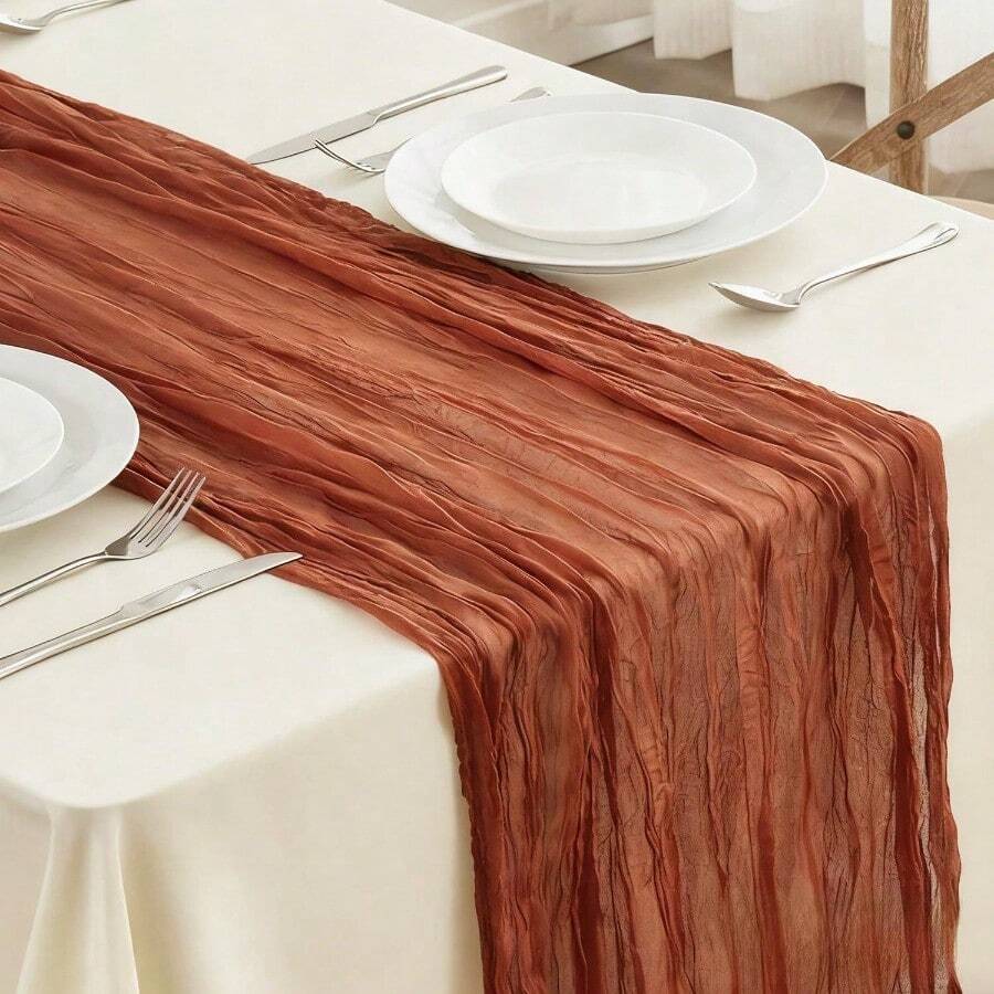 2PCS Camino Mesa Plisado 90*300cm Camino de Mesa Bohemio Adecuado para Bodas Festivales Decoración de Restaurantes Familiares Camino de Mesa Navideño - Rojo - Ver 1