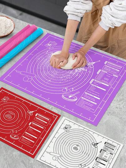 1pc Baking Mat With Measurement Scale, Non-Slip Reusable Pastry Mat, Made Of EVA Material, Suitable For Rolling Dough, Kneading, Bread, Candy, Cookie And Pastry Making, Cooking Baking Tool, Kitchen Gadget, Kitchen Accessory, Household Kitchen Supplies
