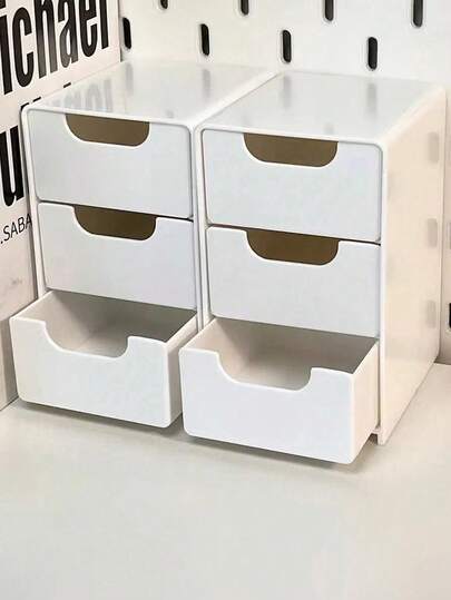 3-Tier Desktop Storage Box With Drawers - Ideal For Storing Bathroom Supplies, Office Supplies, Daily Jewelry And Cosmetics - Portable Compartment Box (12.5cm * 8cm * 9cm)
