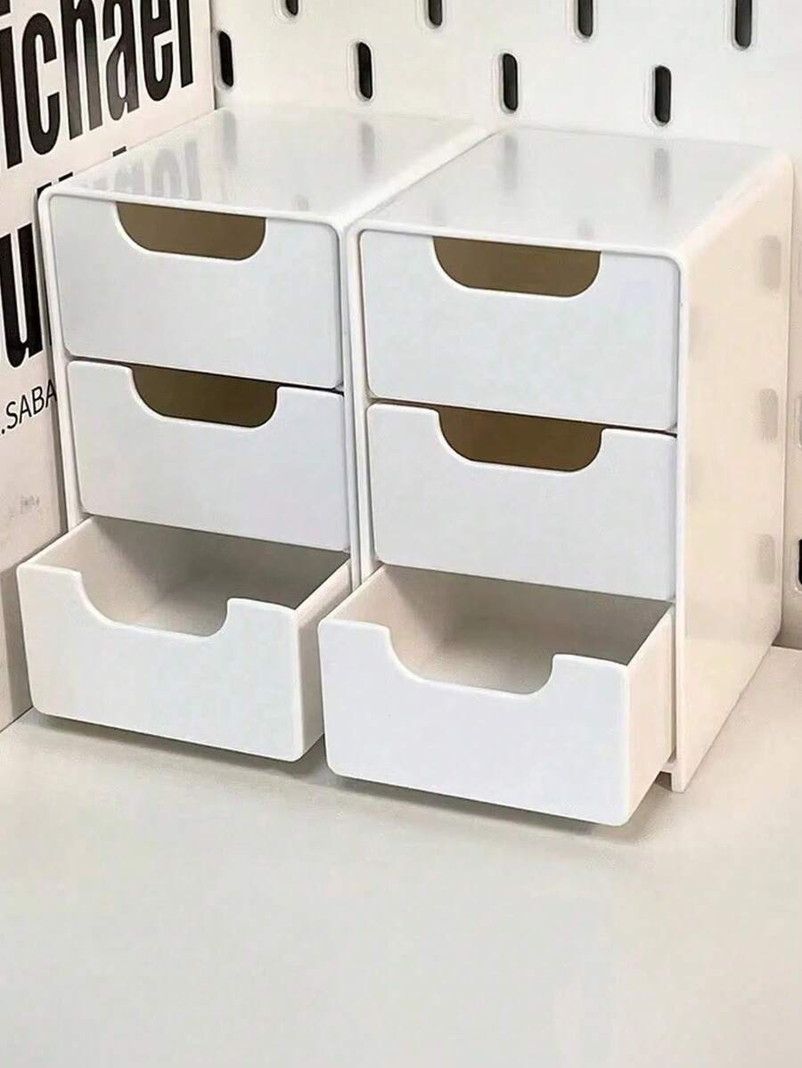 3-Tier Desktop Storage Box With Drawers - Ideal For Storing Bathroom Supplies, Office Supplies, Daily Jewelry And Cosmetics - Portable Compartment Box (12.5cm * 8cm * 9cm) - Multicolor - View 1