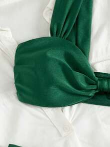 New Solid Glossy Fabric Thick-Strap Sexy Bikini, Women Beach Swimwear, Summer Fashion