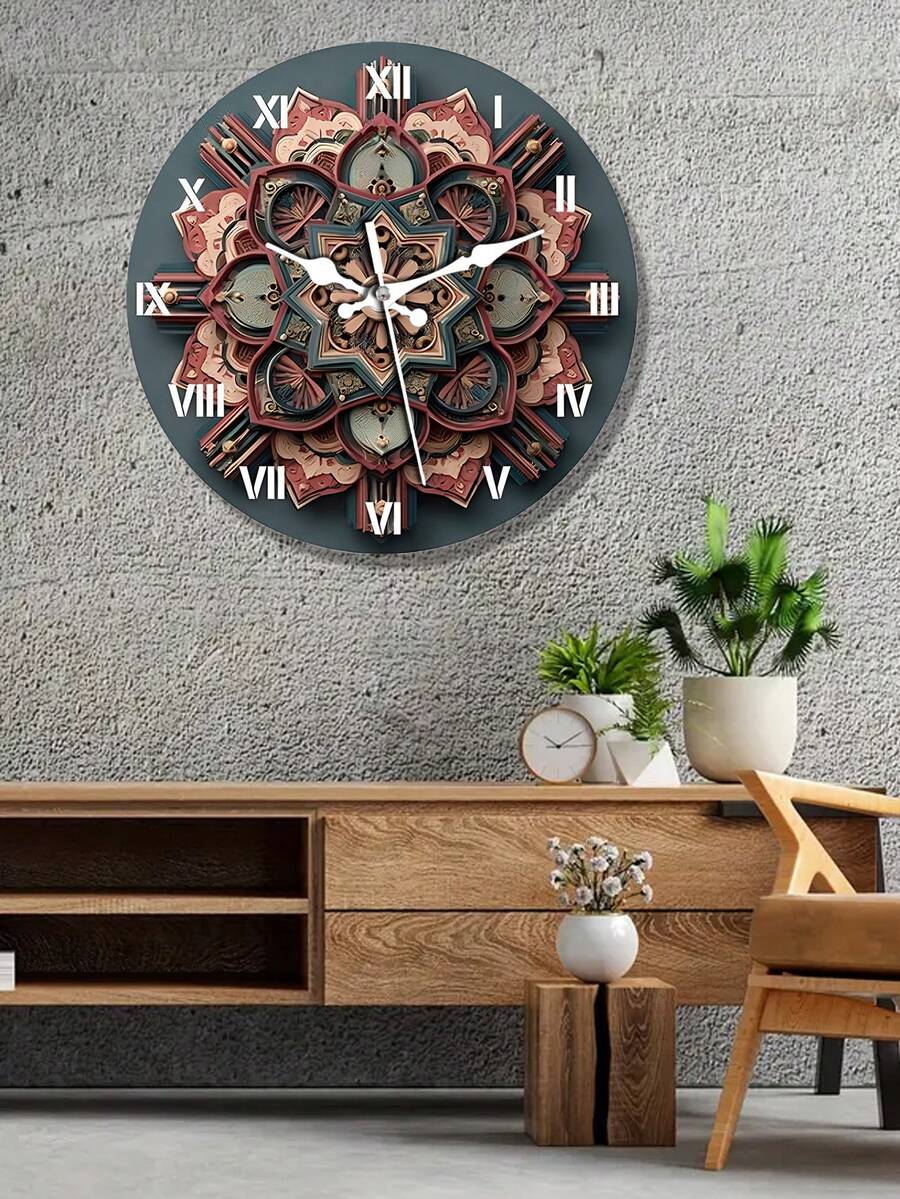 1pc 10"/12" Abstract Elegant Mandala 2D Wooden Modern Silent Wall Clock, Wall Art, Unique Housewarming Gift