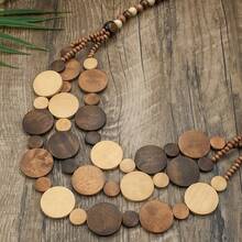 1pc Wooden Bead & Glass Bead Bohemian Multi-Layer Necklace, Fashion Jewelry For Women - Multicolor - View 2
