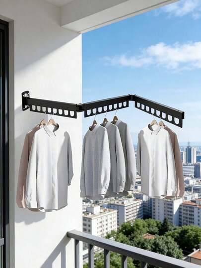 1 pieza Tendedero plegable universal de acero al carbono, percha de pared blanca montada con ganchos, adecuada para secar ropa, tendedero plegable de balcón, tendedero plegable sin taladrar, tendedero retráctil, tendedero doméstico ahorra espacio, se puede usar en interiores y exteriores.