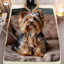 1pc Yorkie On Sofa HD Printed Blanket. Soft And Warm Flannel Blanket For Travel, Camping, Sofa, Livingroom, Couch, Chair, Bed. Gift For Family Or Friends 280GSM 3 Sizes Available (30x40in/50x60in/60x80in) - White - View 2