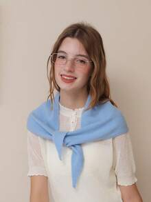 100%羊毛针织三角披肩，女士秋冬保暖护颈围巾，多功能百搭小围巾 - 紅色 - 查看 1