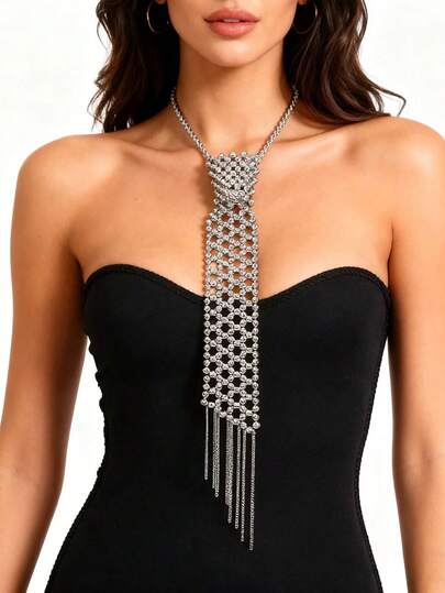 1pc Women's Vintage Handmade Crochet Pearl Hollow Detachable Collar, Suitable For Blouse, With Tassel Tie