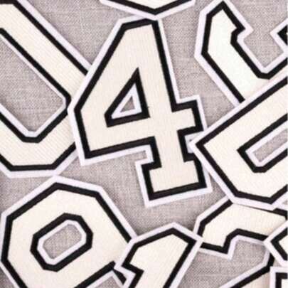 1pc Large White Embroidered 0-9 Number Clothing Patch, Number Badge Applique For DIY Clothing, Jackets, Coats, Ironing Patch