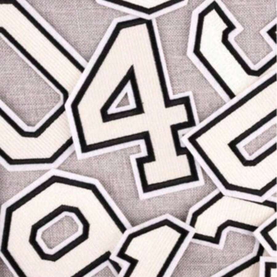 1pc Large White Embroidered 0-9 Number Clothing Patch, Number Badge Applique For DIY Clothing, Jackets, Coats, Ironing Patch - Apricot - View 1