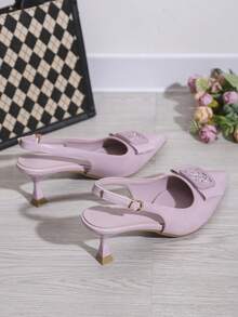 Women's Pointed Toe Backless Sandals, Multi-Color Versatile Small Buckle Elegant High Heels, Suitable For Dates, Parties, Weddings, And Commuting, Spring/Summer - Mauve Purple - View 3
