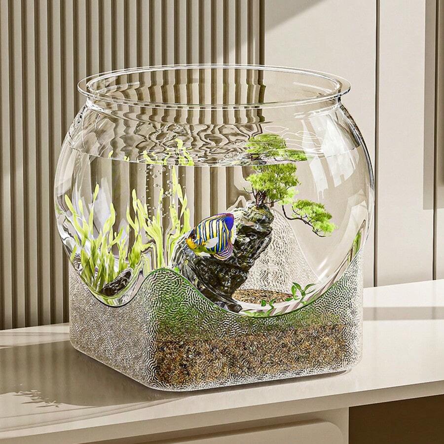 Round Transparent Fish Bowl, Shatterproof Small Desktop Hydroponic Goldfish Tank, Small Landscape Goldfish Bowl, Suitable For Office And Living Room, Creative Shatterproof Aquarium For Home, Random Style Delivery - Clear - View 1