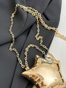 1pc New Mini Metal Pouch, Electroplated Silver Coin Purse, Shiny Avant-Garde Metallic 5-Pointed Star Handbag, Star Chain Crossbody Bag, Asymmetric Handheld Bag, Accessory Pouch, Elegant Coin Purse, Earphone Case , Wedding - 金色 - 查看 7