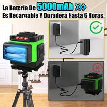 Nivel Láser 8 Líneas Verdes Autonivelante con Batería 5000 mAh, 15 m de Alcance, 3 Modos, IP54, Ideal para Proyectos Domésticos y Profesionales