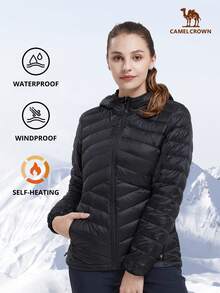 CAMEL CROWN Women's Lightweight Quilted Stand Collar Zip-Up Down Jacket, Warm Winter Coat - Black - View 1