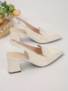 Tacones altos de punta puntiaguda con slip-on, versátiles, nueva llegada 2026, tacón grueso antideslizante adecuado para vestidos, sandalias de moda para damas - Beis - Ver 7