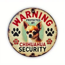 1个复古吉娃娃警示牌，19.81x19.81厘米铁艺壁挂牌，经典风格装饰板，耐候高清印刷，适用于入口、家居、办公室、厨房、派对装饰、节日礼物，预留孔位如图所示 - 彩色 - 查看 6