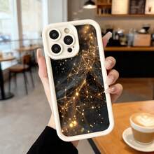 Cubierta de teléfono con borde negro diseño estelar dorado para iPhone 14 Pro Max protector de pantalla con patrón de constelaciones elegante para uso diario y ocasiones especiales,Aplicable a los teléfonos de la serie Apple y Galaxy - Blanco - Ver 7