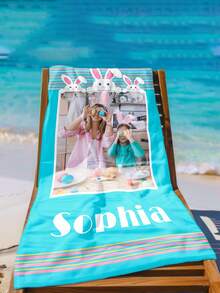 1 st. anpassningsbar strandhandduk med påskhare - supermjuk, snabbtorkande, ultraabsorberande mikrofiberhandduk, söt tecknad påskharemönster, även en present till vuxna och vänner, påskspecial - Multifärgad - Visa 5