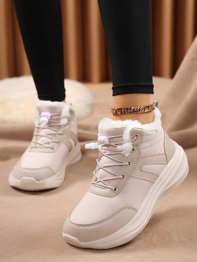 Women's Snow Boots, Ankle Boots For Winter, Warm Thermal Lined High-Top Sports Boots, Outdoor Ski Boots With Laces, Thick Sole Travel Boots, Loose & Comfortable Wide Toe