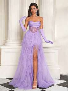 Đầm cocktail đuôi cá kiểu Pháp màu đen lưới nhẹ, đầm công chúa cúp ngực thanh lịch cho tiệc sinh nhật, quyến rũ và gợi cảm cho đám cưới mùa xuân. - Màu tím - Xem 6