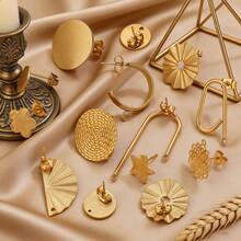 10pcs Stainless Steel 18K Gold-Plated Minimalist Fan-Shaped / Star / Braided Pattern / Geometric Welded Hoop Stud Earrings Suitable For DIY Earring Jewelry Making And Everyday Wear Earrings For Women - Earrings - View 6