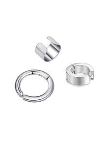 A Set Of 3 Sets Of Stainless Steel Men's Ear Clip Earrings And Ear Hoops, These Earrings Are Non-Piercing Ear Clips Without Ear Holes, With Smooth Surfaces. They Have A Street Hip-Hop Style, Are Low-Allergic, Durable And Fashionable, And Are Suitable As Accessories For Both Men And Women. They Have A Street Hip-Hop Style, Are Low-Allergic, Durable And Fashionable, And Are Suitable As Accessories For Both Men And Women. - Multicolor - View 10