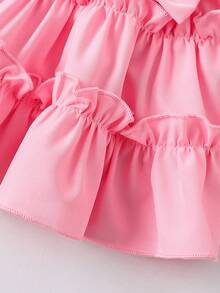 女婴甜美芭蕾舞爱心印花短袖上衣和荷叶边裙套装，春夏款 - 黑色 - 查看 8