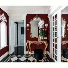 1卷红色玫瑰复古壁纸 - 自粘乙烯基材质，易于安装，适用于卧室、客厅、厨房家具、沙发、床头板装饰，家居装饰墙贴，DIY墙纸，45厘米*500/300/100厘米 - 酒紅色 - 查看 12