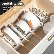 Expandable Pot And Pan Organizer Rack - 7 Stainless Steel Adjustable Dividers For Kitchen Cabinet Organizer & Storage, Durable And Rust Resistant - Nhiều màu - Xem 4