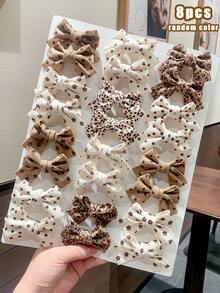 8 chiếc kẹp tóc bằng vải màu be và cà phê ngẫu nhiên, họa tiết chấm bi, nơ, da báo 3D, hoa trái tim, phụ kiện tóc kiểu Pháp thanh lịch dành cho bé gái, phù hợp cho sử dụng hàng ngày và dự tiệc. - Nhiều màu - Xem 12