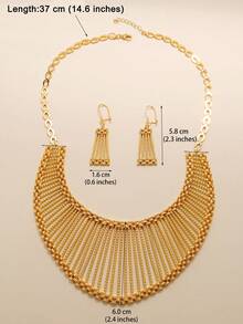 3pcs Minimalist Metal Copper Gold Jewelry Set - Includes Necklace, Earrings And Chain. Suitable For Women As Accessories For Weddings, Parties And Other Occasions - Yellow Gold - View 3