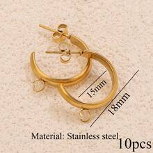 10pcs Stainless Steel 18K Gold-Plated Minimalist Fan-Shaped / Star / Braided Pattern / Geometric Welded Hoop Stud Earrings Suitable For DIY Earring Jewelry Making And Everyday Wear Earrings For Women - Earrings - View 12