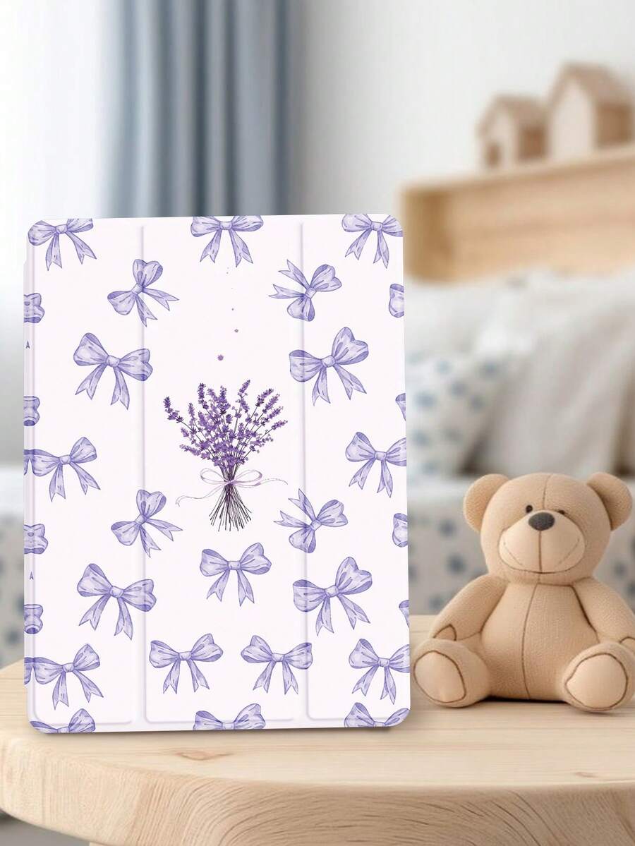 1 件薰衣草蝴蝶结图案扁平保护套，兼容 iPad 10.2 英寸（2021/2020 款）、iPad 第 10/9/8 代、iPad (A16) 11 英寸（第 11 代，2025 款）、三星 Galaxy Tab A8 10.5 英寸（2022 款），平板电脑保护套带笔槽，支持自动睡眠/唤醒功能 - 彩色 - 查看 1